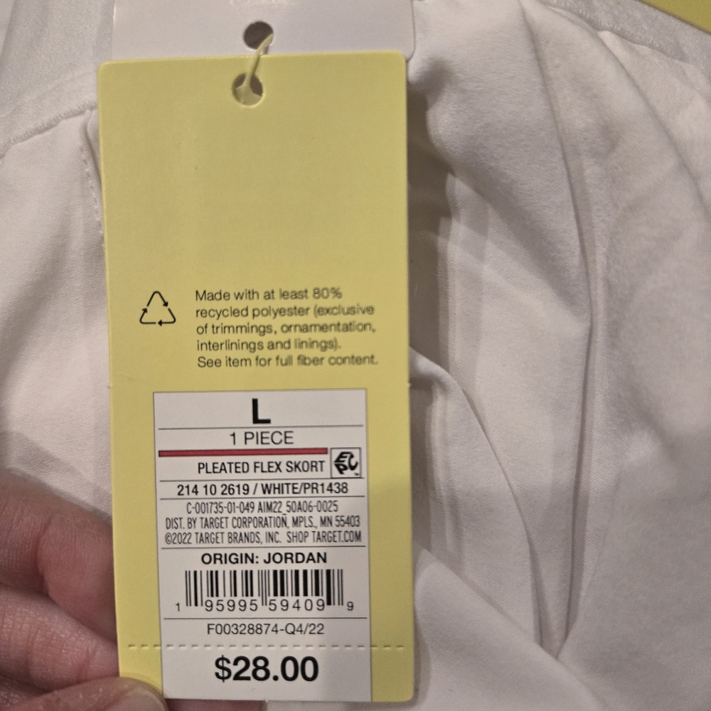 All In Motion Micro Pleated Skort White Sz Large NWT - Picture 6 of 6
